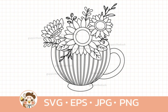 Bouquet Sunflower in Cup Outline
