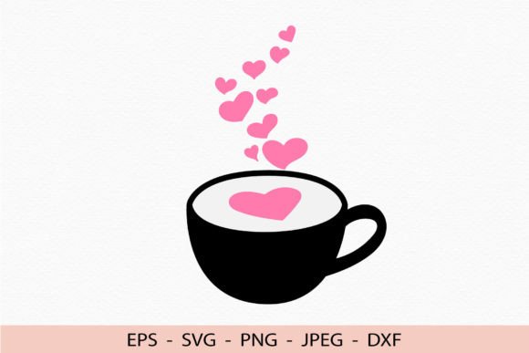 Coffee Cup Svg Cute Cup Hearts Dxf File