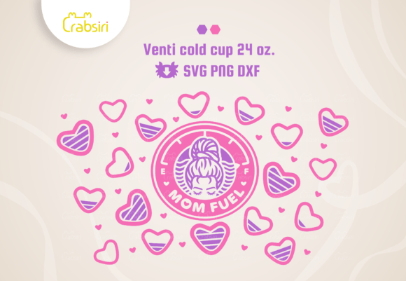 Hearts Messy Bun Mom Fuel Cold Cup SVG