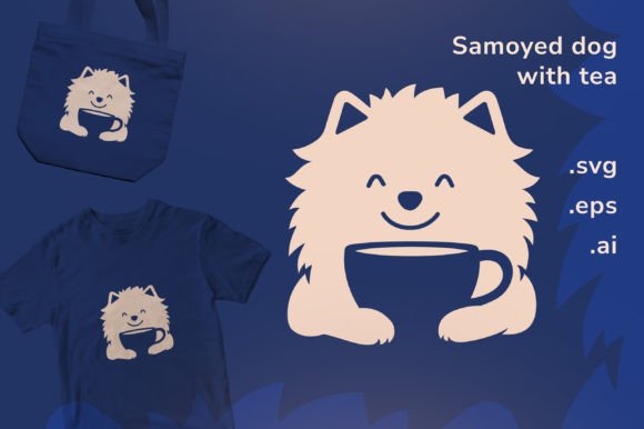 Samoyed Dog with Tea Cup Svg